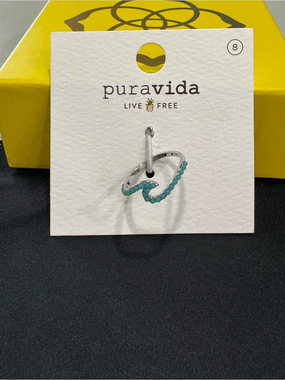 Pura Vida Neon Blue Wave Ring Size 8 NWT